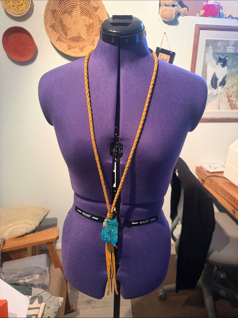 Handmade Yellow Leather Braided Tassel Necklace